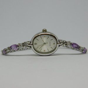 HMI 925 Sterling Silver Gemstones Quartz Women's Watch Sz. 6 1/2" New Battery